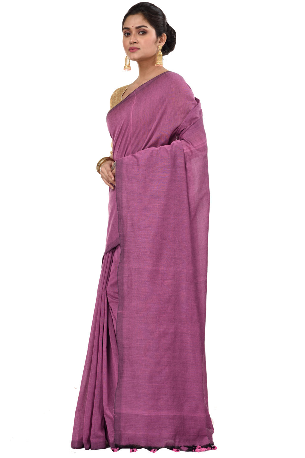 Purple Pure Cotton ThanKhadi Hand Loom Saree (465)